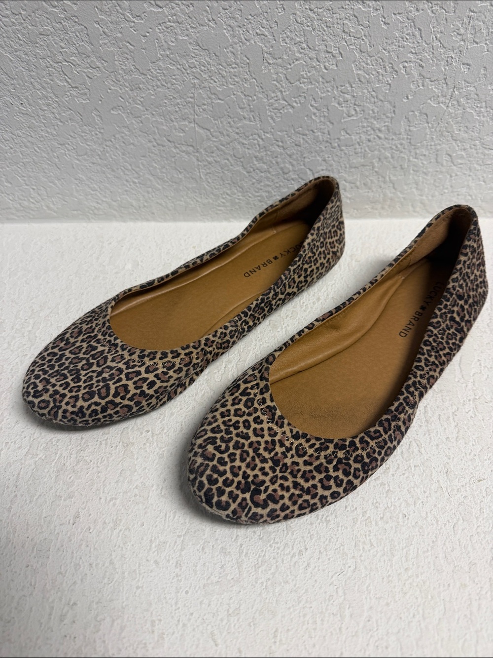 Leather Leopard Print Women's Ballet Flats - Brown/Black 10